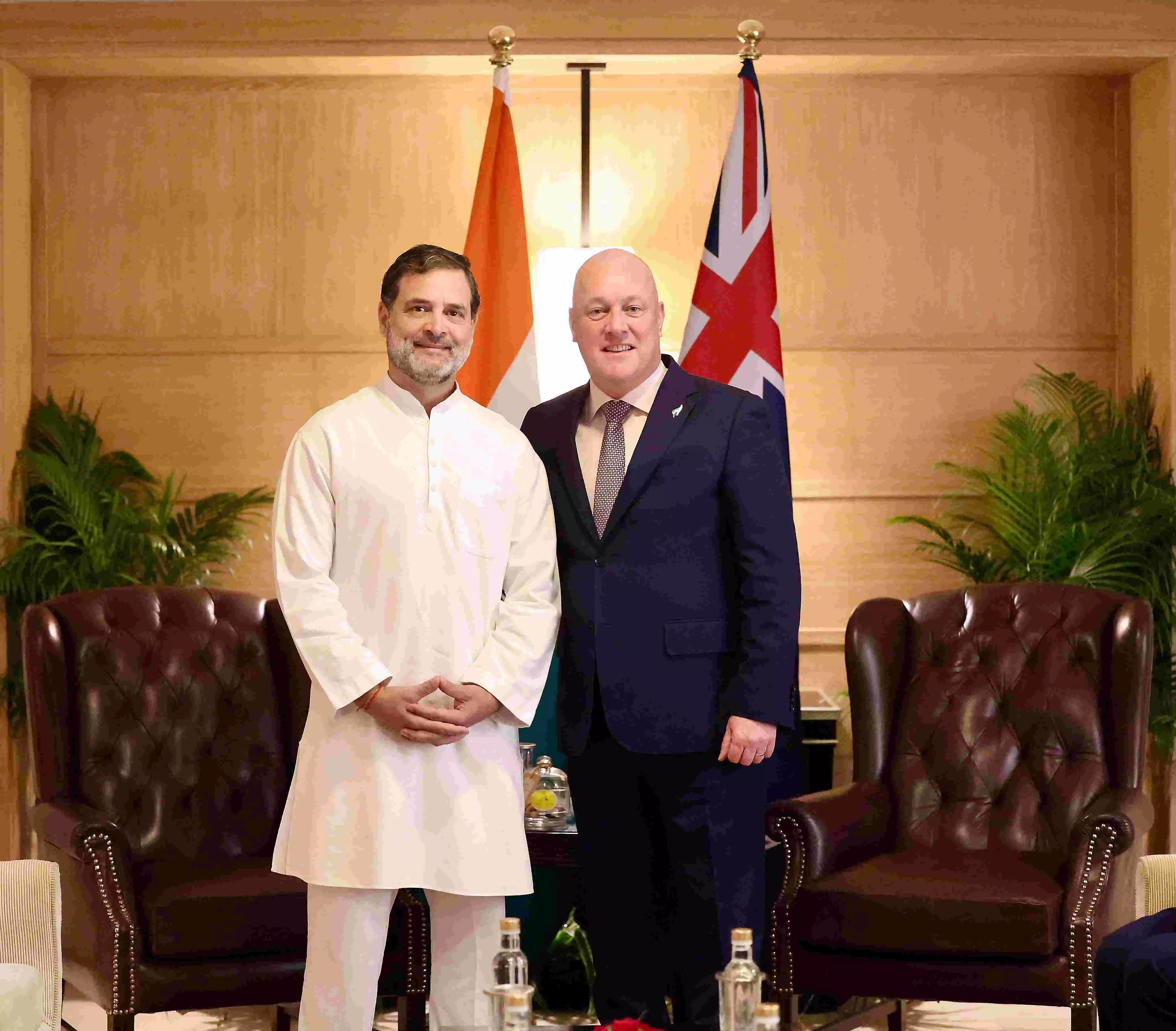 Congress leader Rahul Gandhi calls on New Zealand PM Christopher Luxon in Delhi